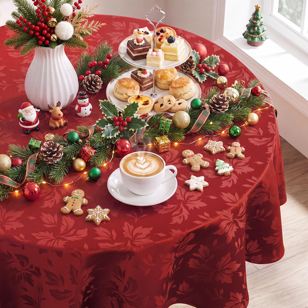 Christmas Jacquard Round Tablecloth 70 Inch, Red