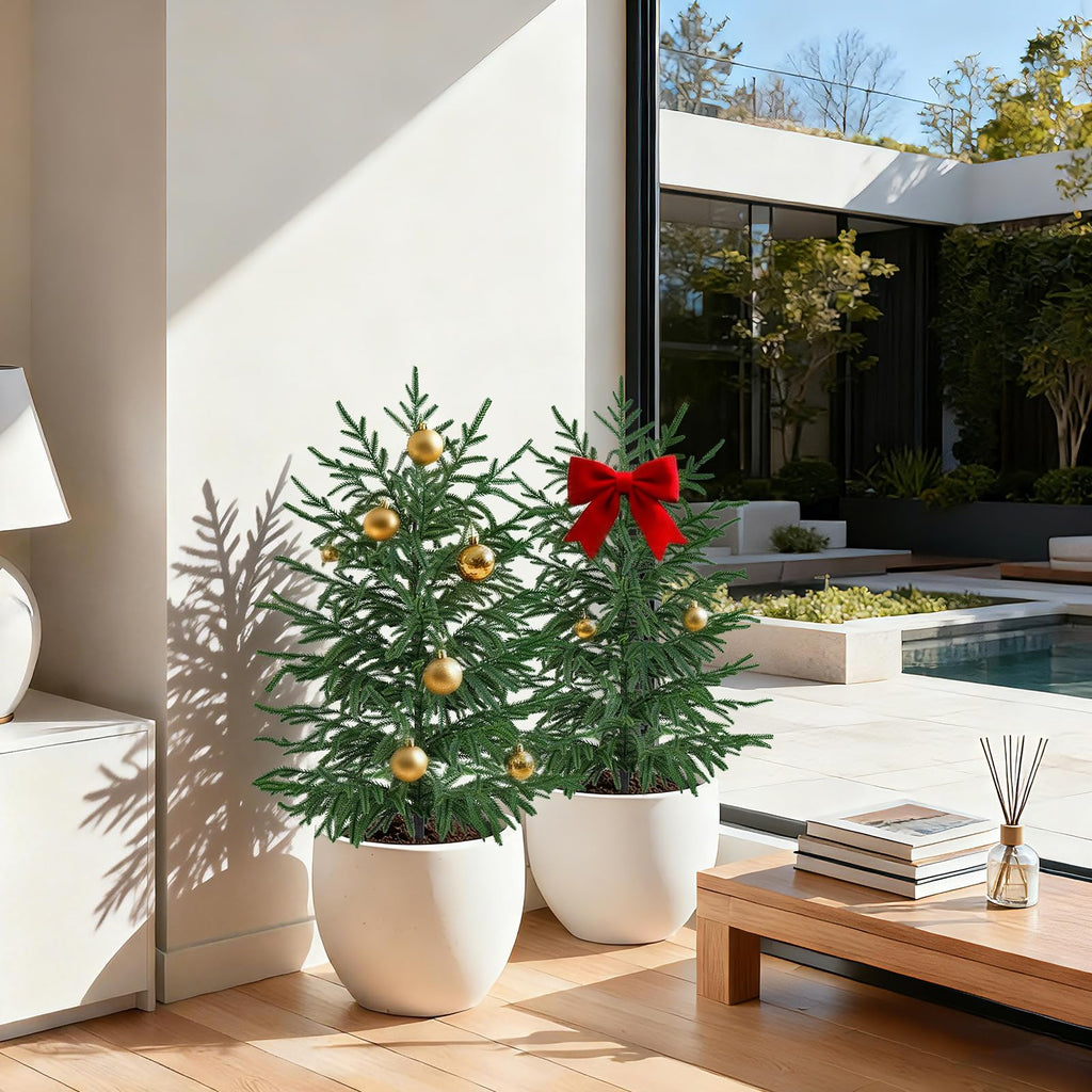 2PCS Faux Norfolk Pine Topiary Trees with Pot, 3FT UV-Anti Decor