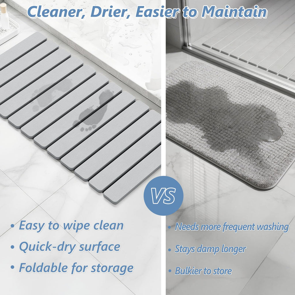 Foldable Stone Bath Mat, Diatomaceous, 31.5"x15.7", Light Grey