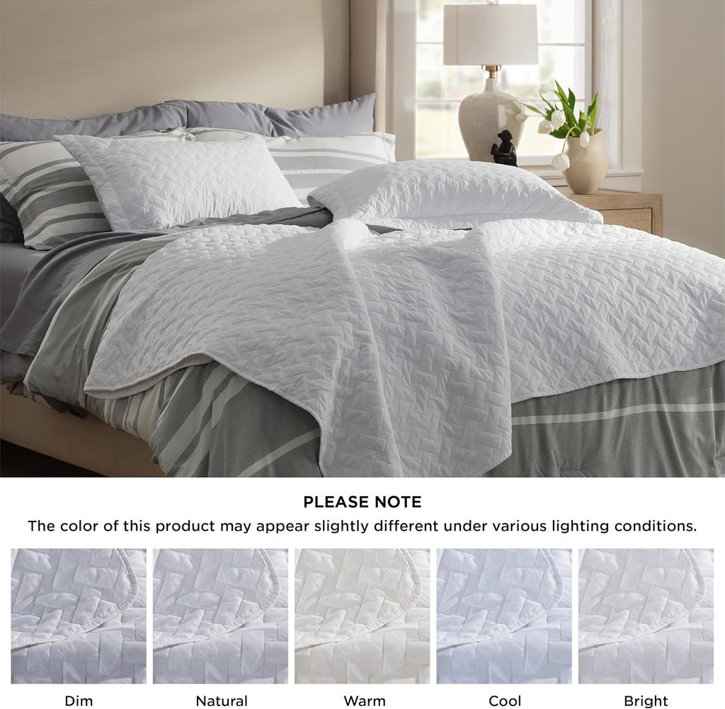 Quilts Queen - Lightweight Bedspreads Queen with Basket Weave Pattern, Soft Quilt Bedding Set, White Comforter Set