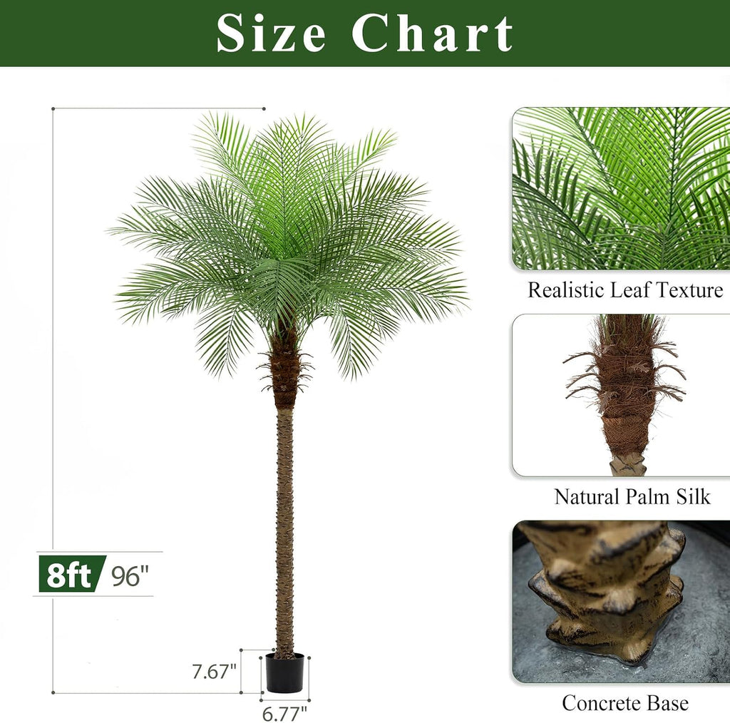 Artificial Phoenix Palm Tree 8ft Tall - Fake Large Tropical Tree with 18 Adjustable Leaves, Outdoor Indoor Faux Sago