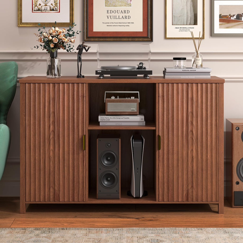 47.2" Mid Century Modern Record Player Stand with Vinyl Storage