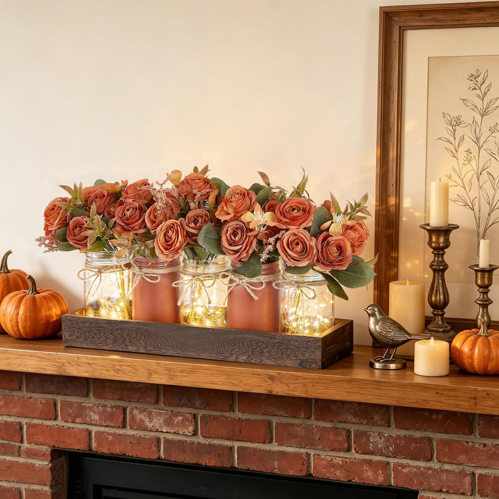 Fall Table Centerpieces Decor with Mason Jar Lights