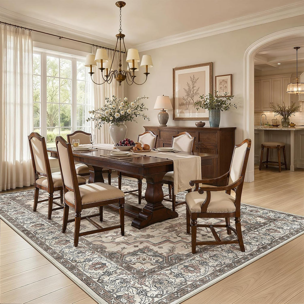 Washable 10x14 Area Rugs Living Room: Vintage Soft Brown Rug