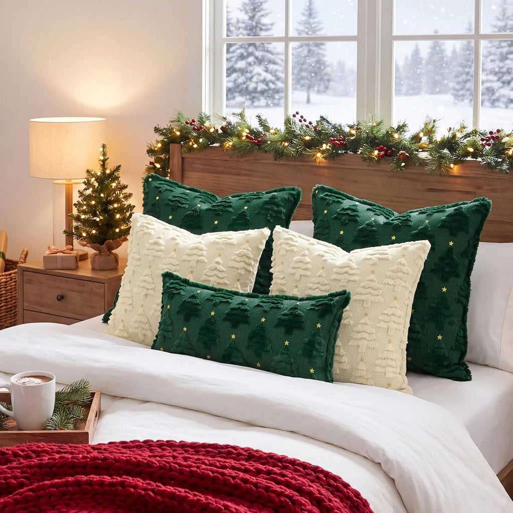 Christmas Pillow Covers 18x18, Beige Xmas Home Decor - Set of 2