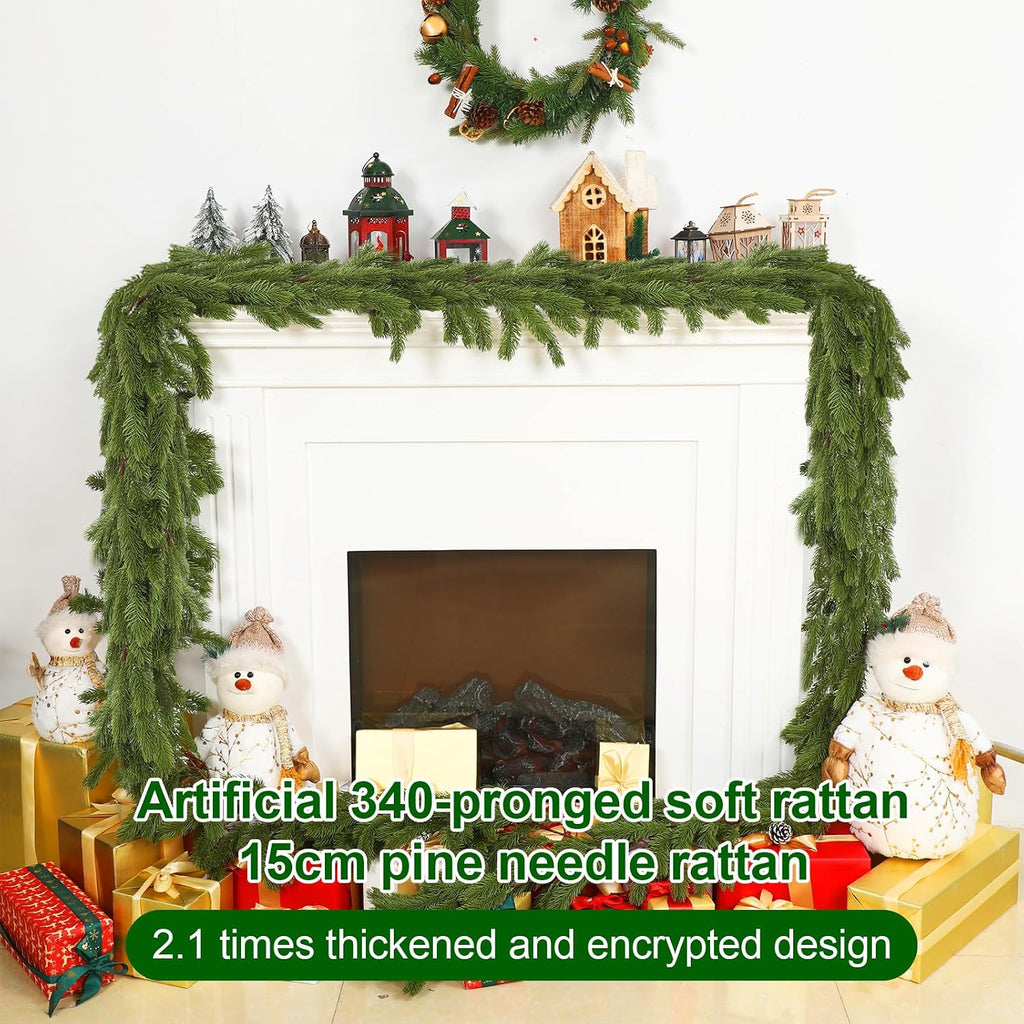 1 Pcs 15 ft Deluxe Thick Christmas Pine Garland Faux Greenery Garland