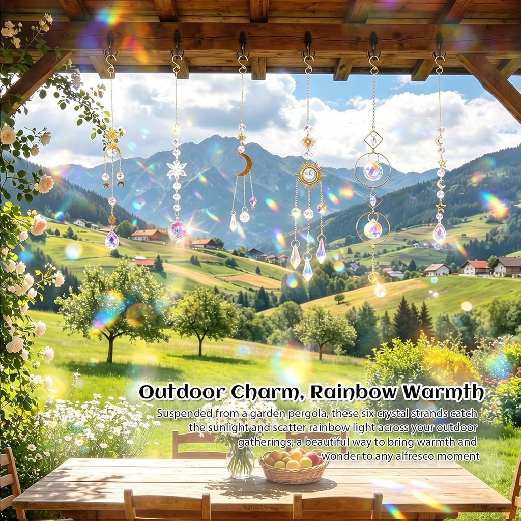 6 Pack Crystal Suncatchers for Window, Rainbow Prism Hanging Decor - Sun Catchers Indoor Hanging Decor with Sun Moon