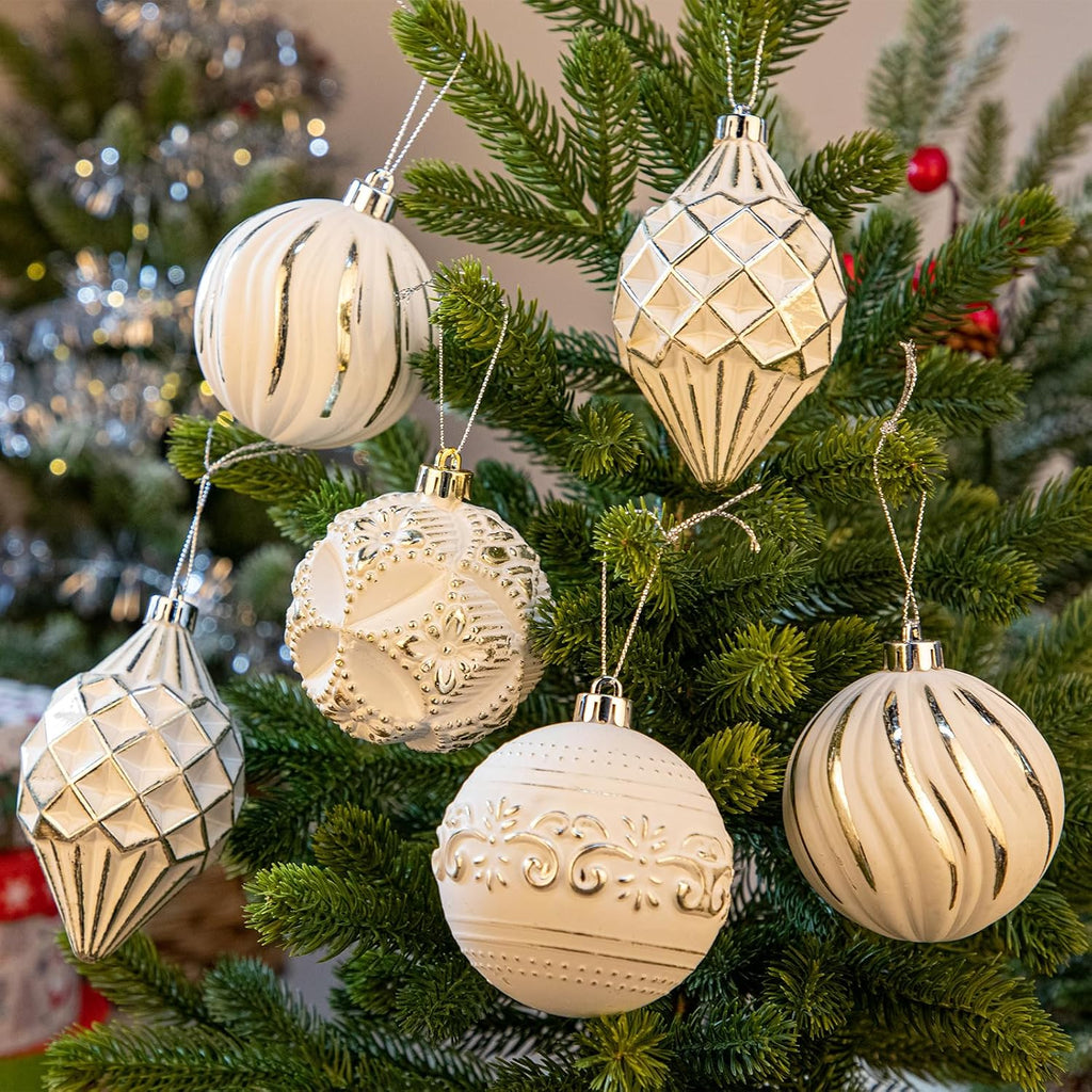 Shatterproof Christmas Ball Ornaments Set, Hand-Painted Holiday Decor with Assorted Sizes & Designs - Set of 16