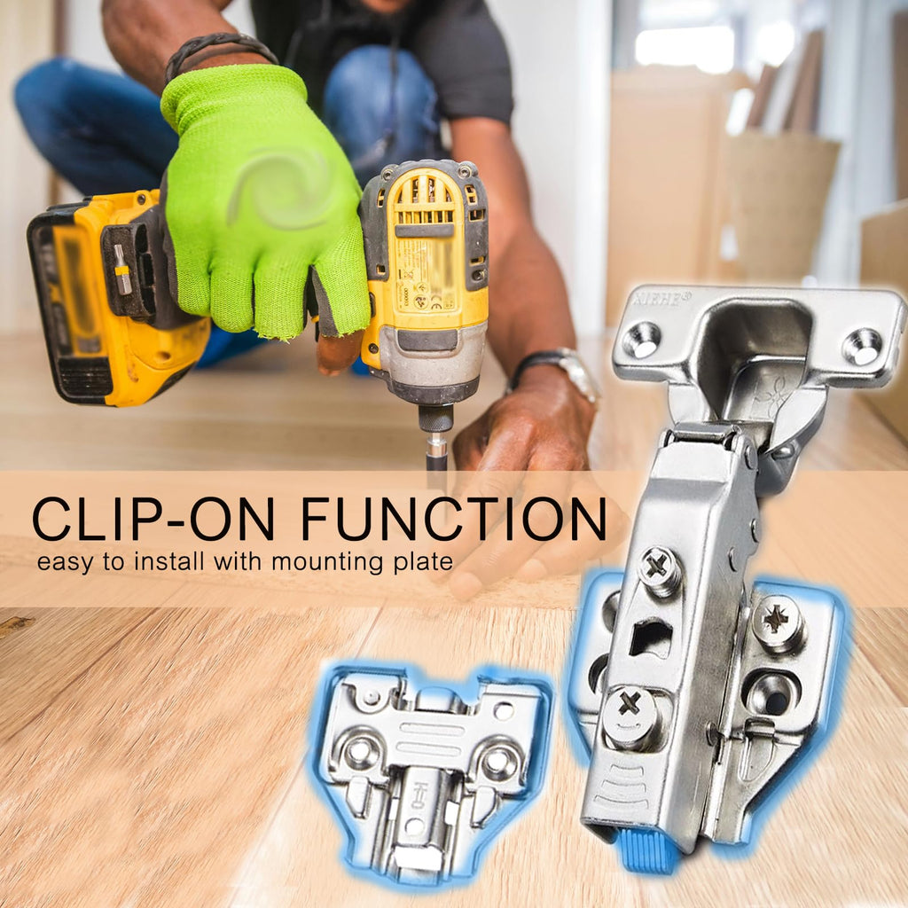 110 Degree Clip-on Soft Closing Inset Frameless Hinges 2 Pack, Cabinets Door Brushed Nickel 3D Flush Mount