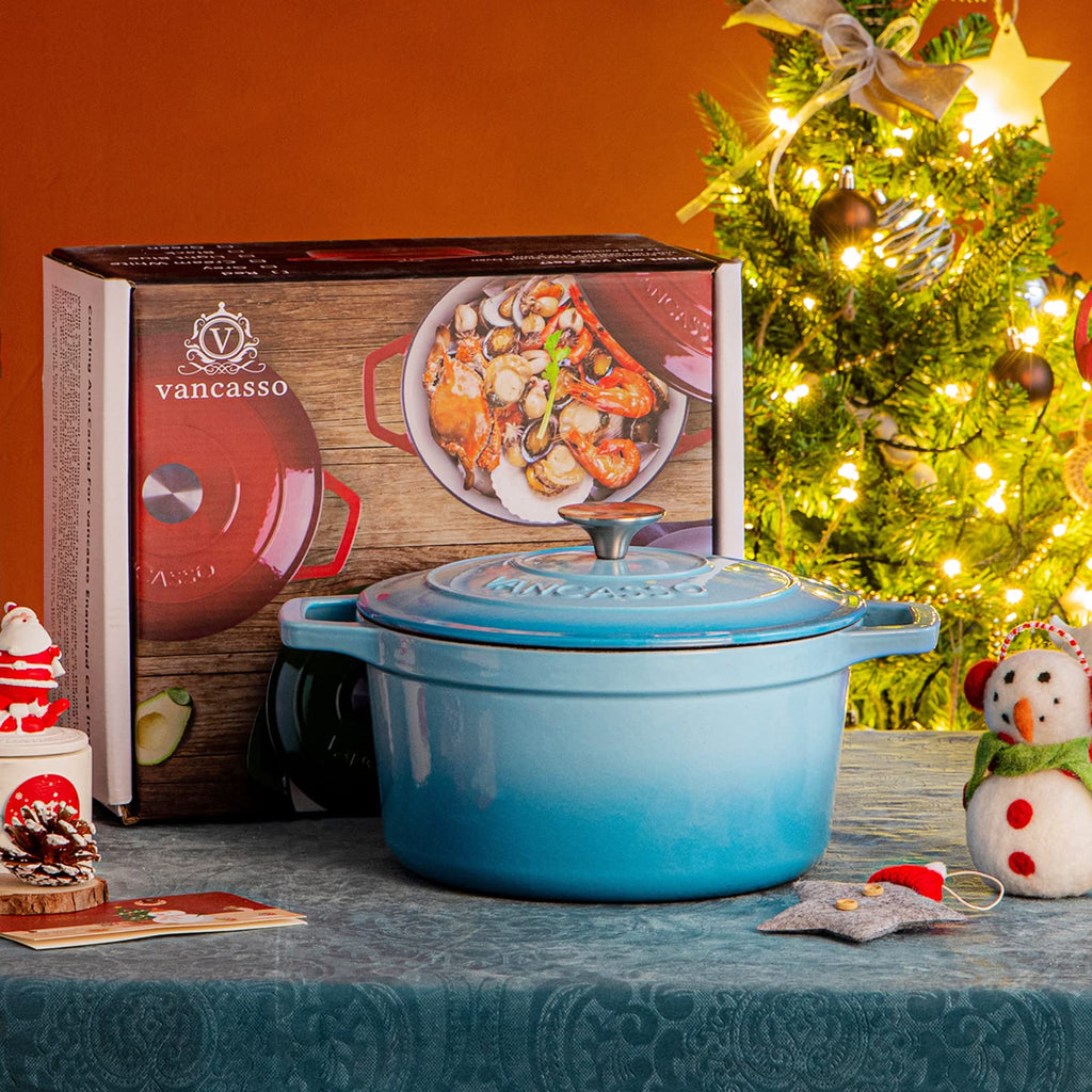 6 Qt Round Enameled Cast Iron Dutch Oven with Lid & Handles, Blue