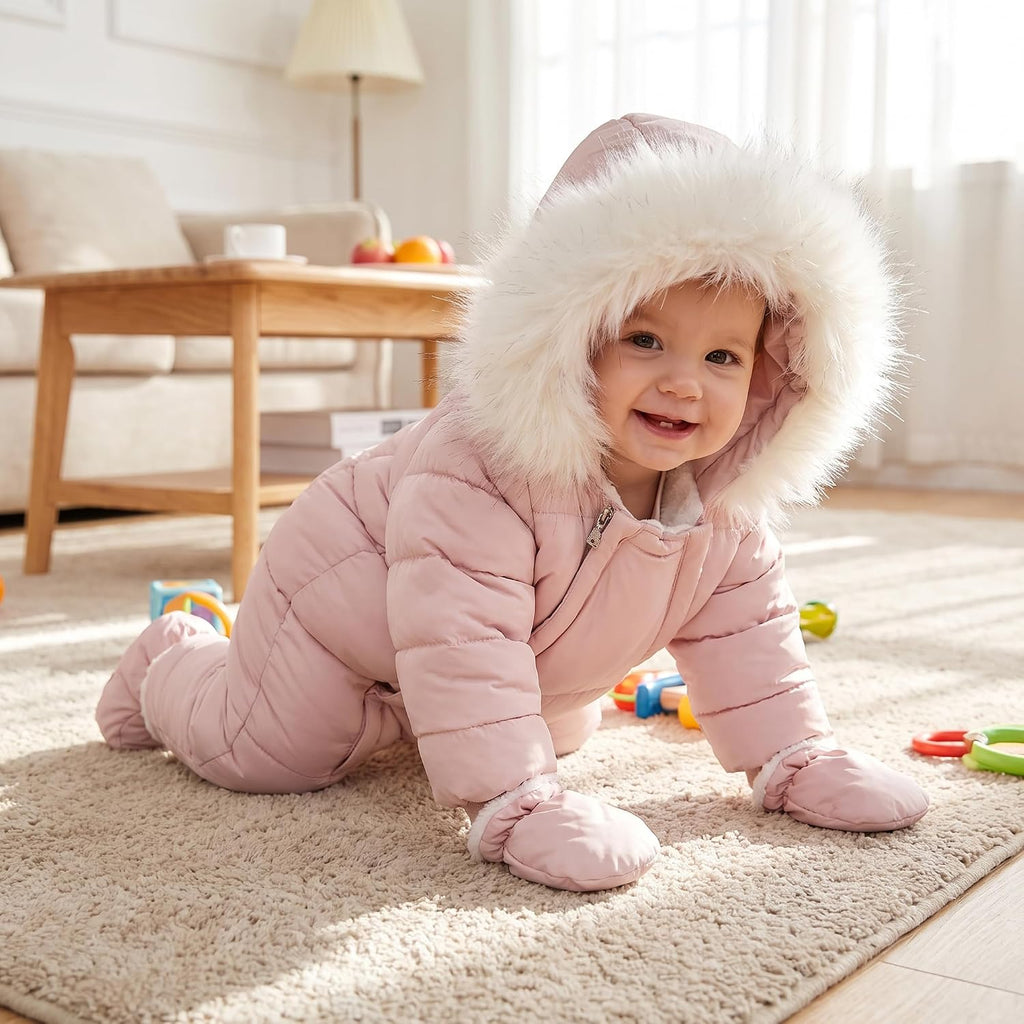 Baby Girl Boy Snowsuit Cute Down Jacket Hooded Romper Light Puffer Padded Jumpsuit Infant Winter Outwear