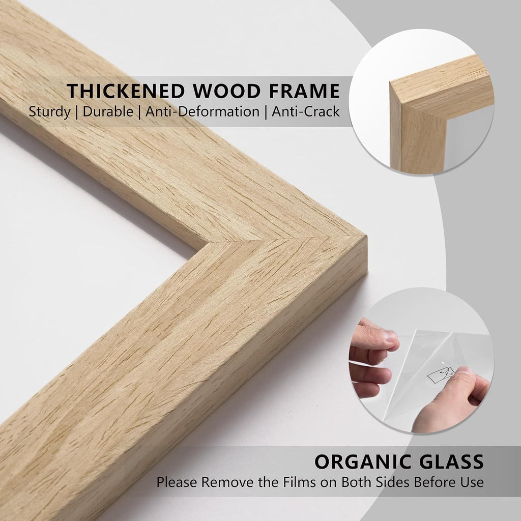 24x36 Poster Frames 3 Pack - Natural wood Movie Picture Frame | Display18x24 with Mat or 24x36 Without, Horizontal &
