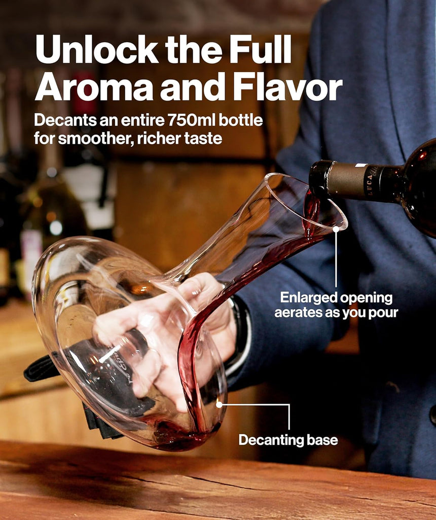 Large Elegant Crystal Wine Decanter with Aerator - 750ml Glass Decanter - Hand-Blown Lead-Free Clear Glass Carafe