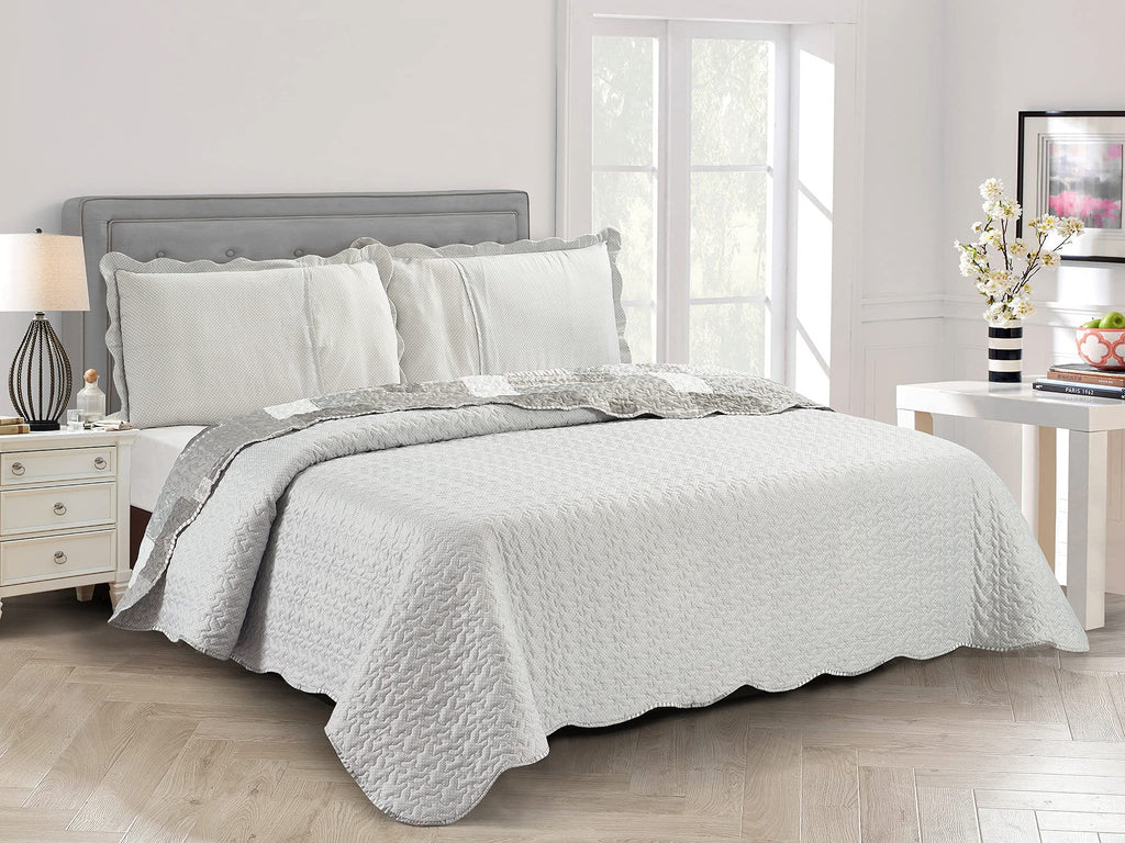 Grey Heart Love & Lace Floral Patchwork Quilt Set