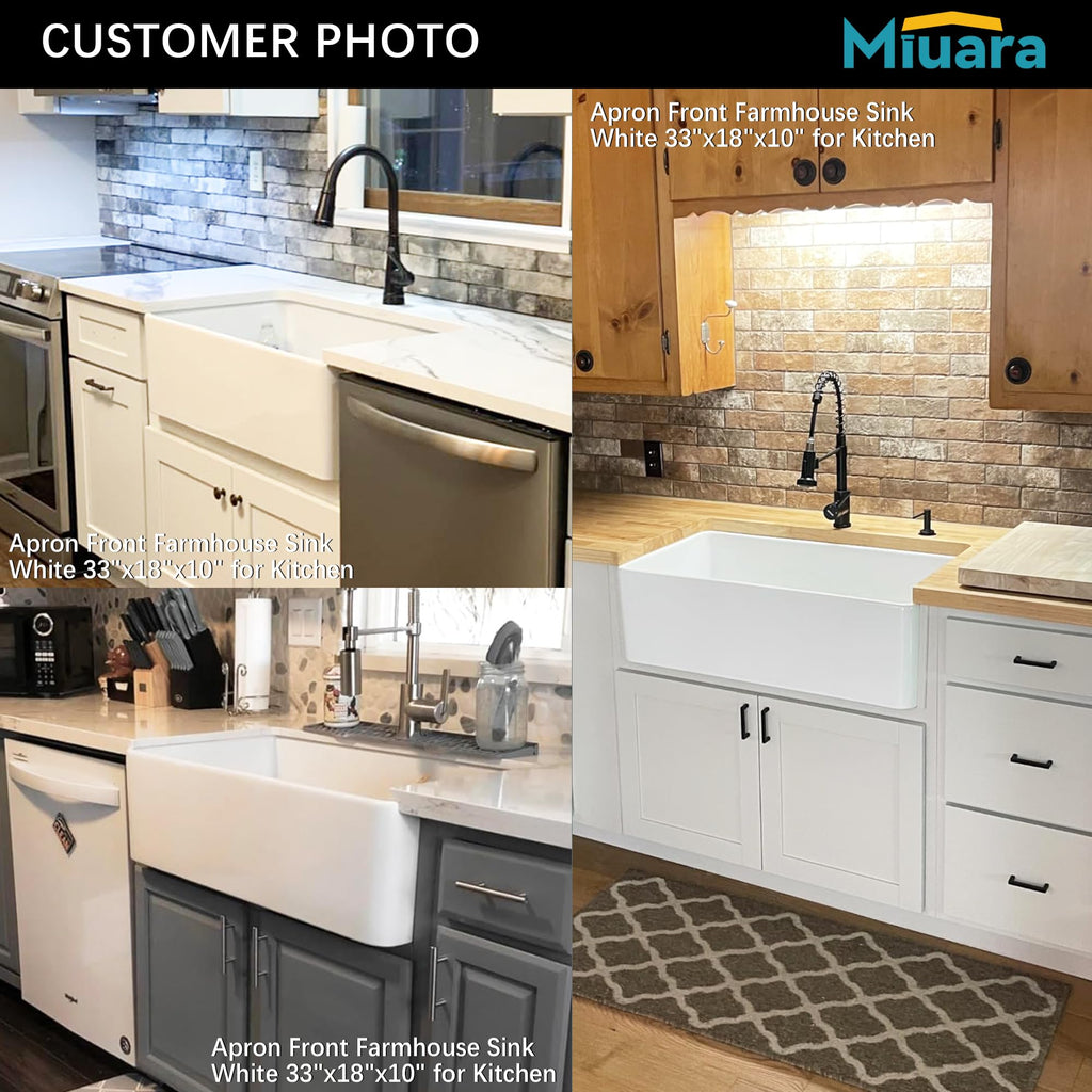 Farmhouse Sink 33 x 18 Inch White Fireclay Apron Front Kitchen Sink