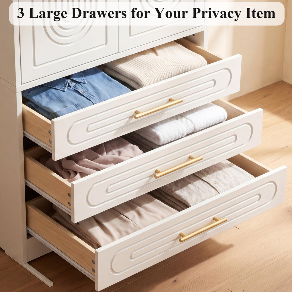 Armoire Wardrobe Closet with Drawers, 2 Doors Tall Wardrobe (2, White)