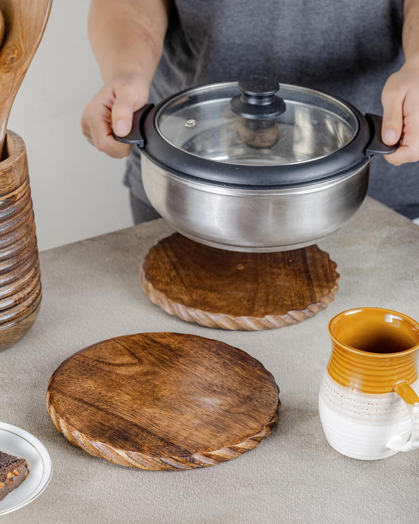 Wooden Trivets for Hot Dishes, Kitchen Decor 8'' - Set of 2