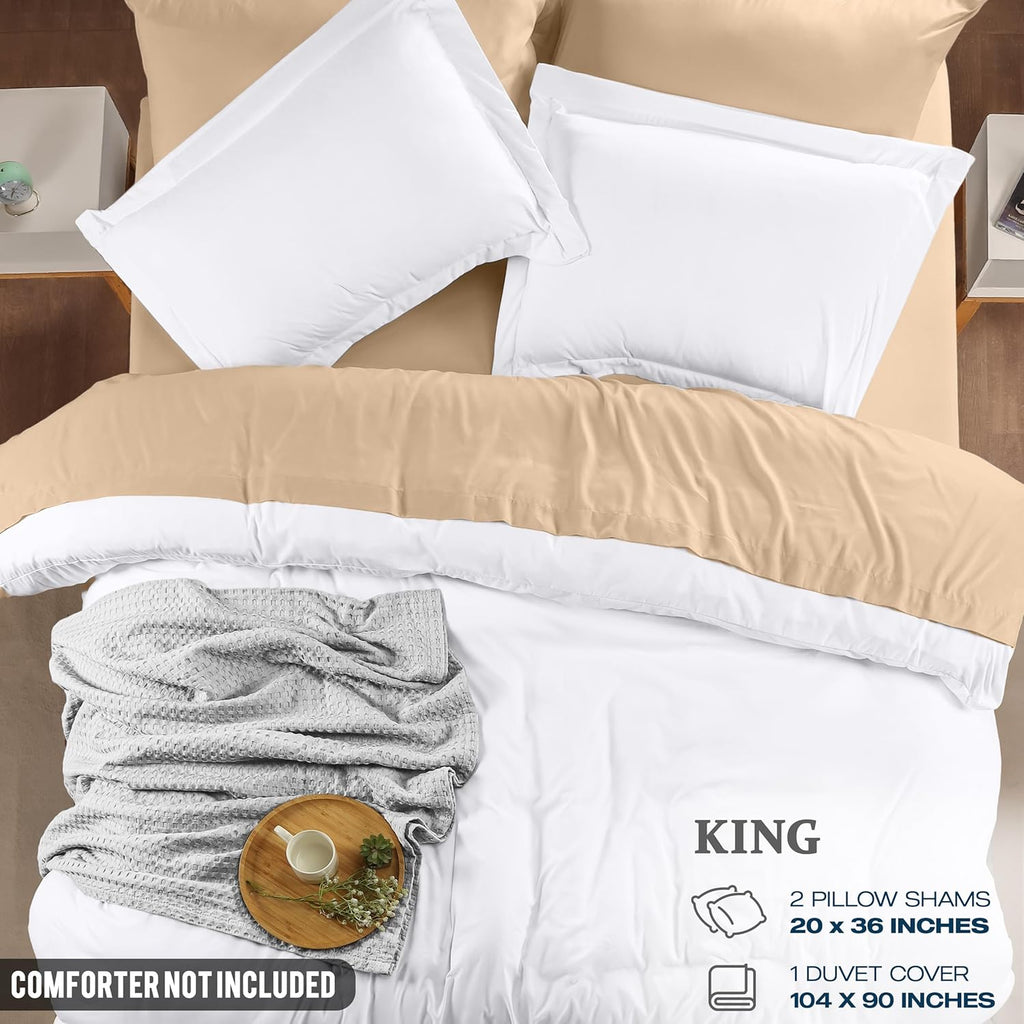 Duvet Cover King - 3 Piece with Zipper Closure - 1 Comforter Cover 104X90 Inches & 2 Pillow Shams 20X36 Inches