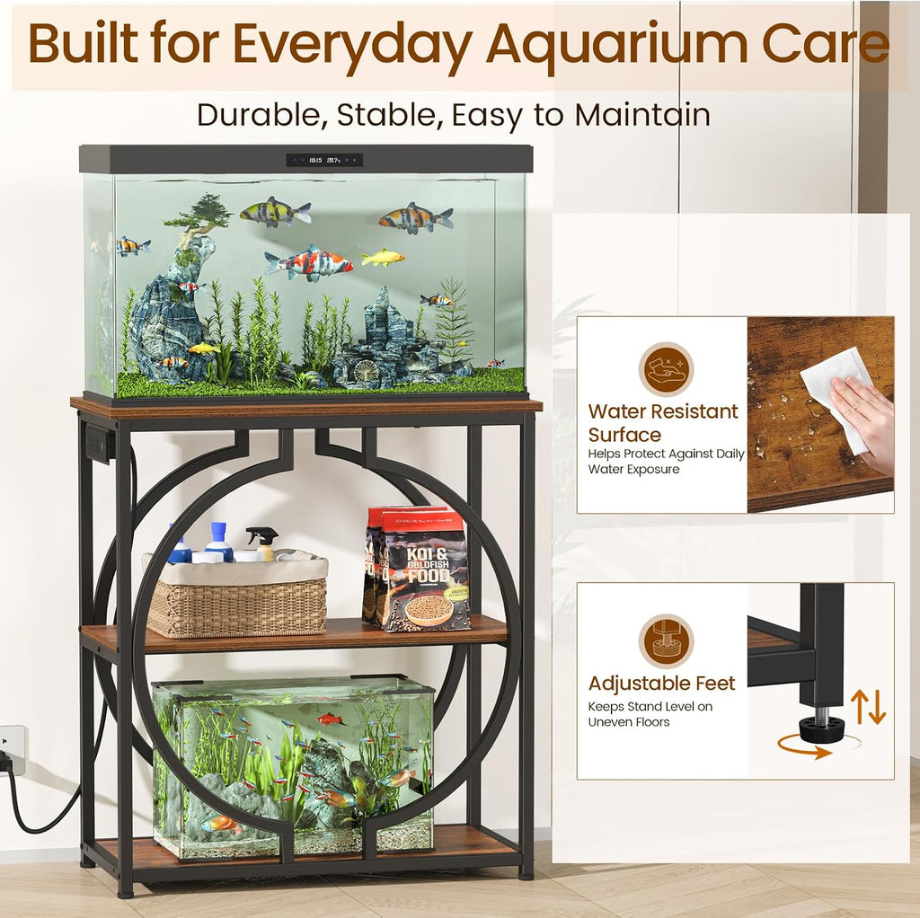 29 Gallon Aquarium Stand with Power Outlets, 3-Tier Fish Tank Stand with Storage, Heavy Duty Metal Frame, 450 lbs