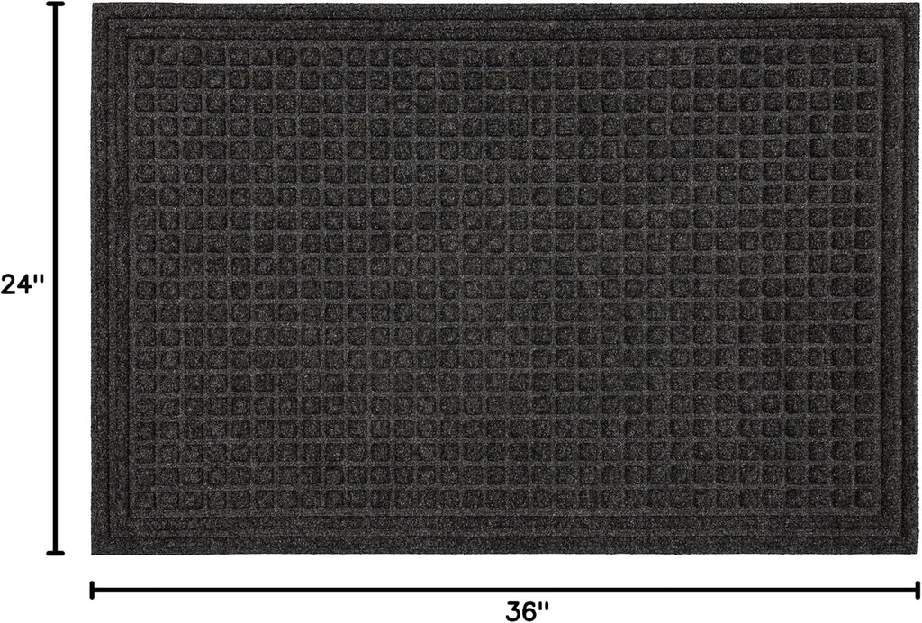 Entryway Door Mat 2' x 3' All Weather Doormat Outdoor Non Slip Recycled Rubber, Black Squares