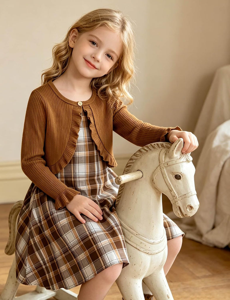 Girl Sleeveless Dresses with Long Sleeve Ruffle Cardigan