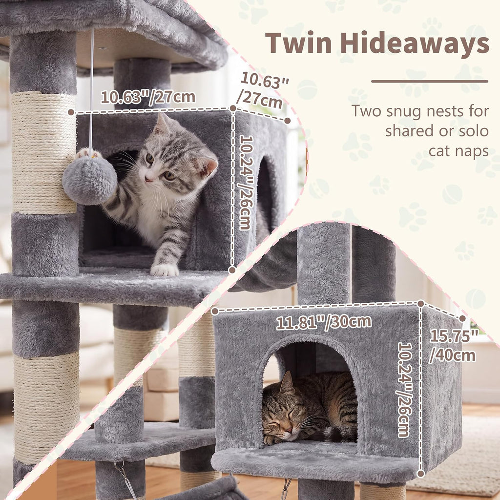 Cat Tree, 71-Inch-Tall Tower for Indoor Cats with 2 Perches