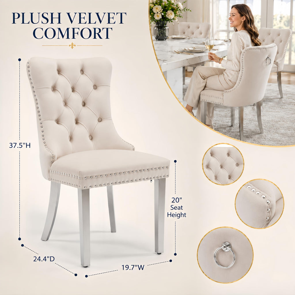 Faux Marble Dining Table Set for 8, 63"-78.7" Extendable Dining Room Table and 8 Beige Velvet Upholstered Chairs