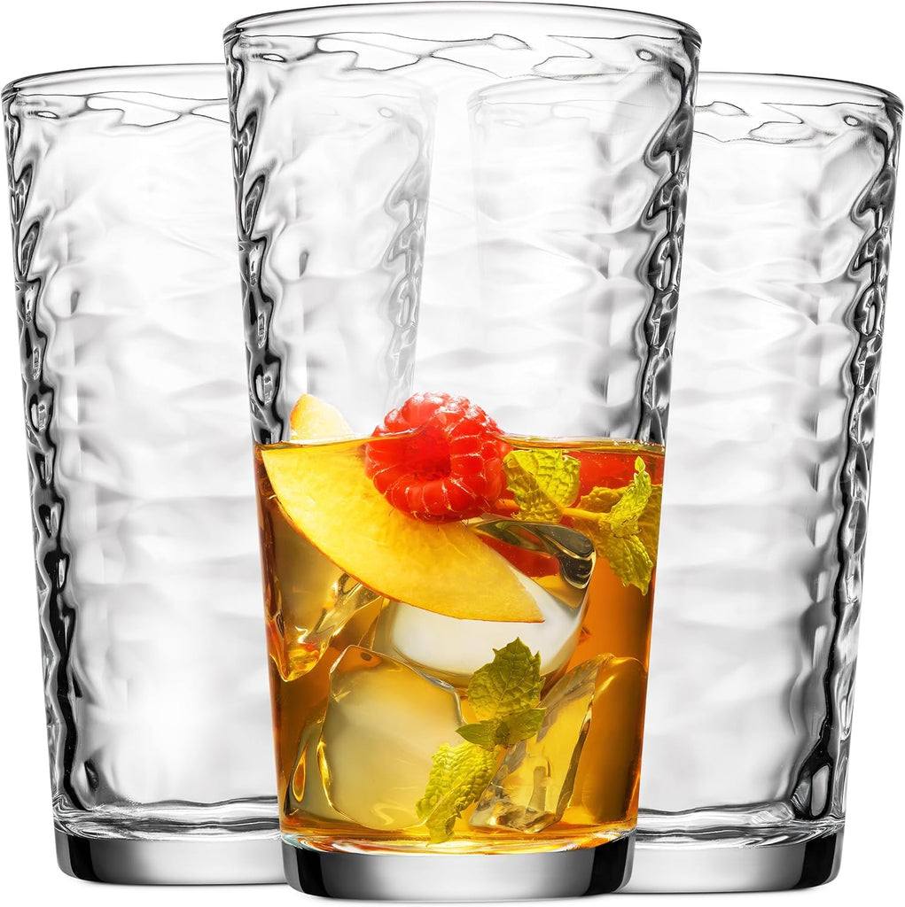 Hammered Glass Cups. Cocktail Drinking Glasses Set of 6 Tall Kitchen Glasses, 17 oz Water Glassware , Juice, Beer