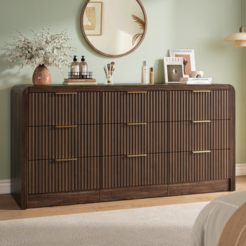 Fluted 9 Drawers Dresser, 63'' Wide Chest of Drawers