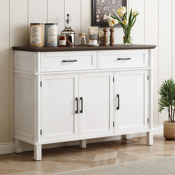 48 Inch Buffet Cabinet with Storage, Off White&Walnut