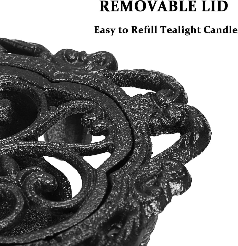 Cast Iron Teapot Warmer Dish Cups Heater Decorative Trivet with Tealight Holder - Rustic and Heavy Duty Tealight