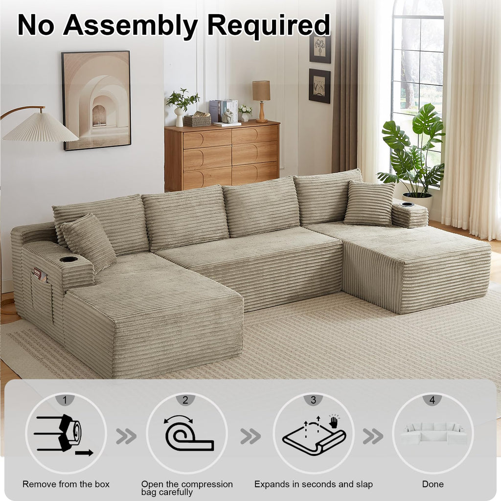 134 Inch Modular Sectional Sofa, Cloud Boneless Couch