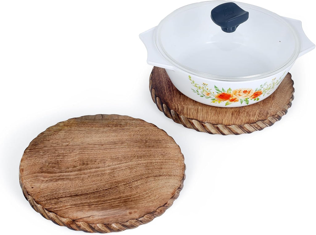 Wooden Round Trivet for Hot Dishes Plates & Pots Holder Hot Pad & Dining Table Décor Cookware Heat - Set of 2