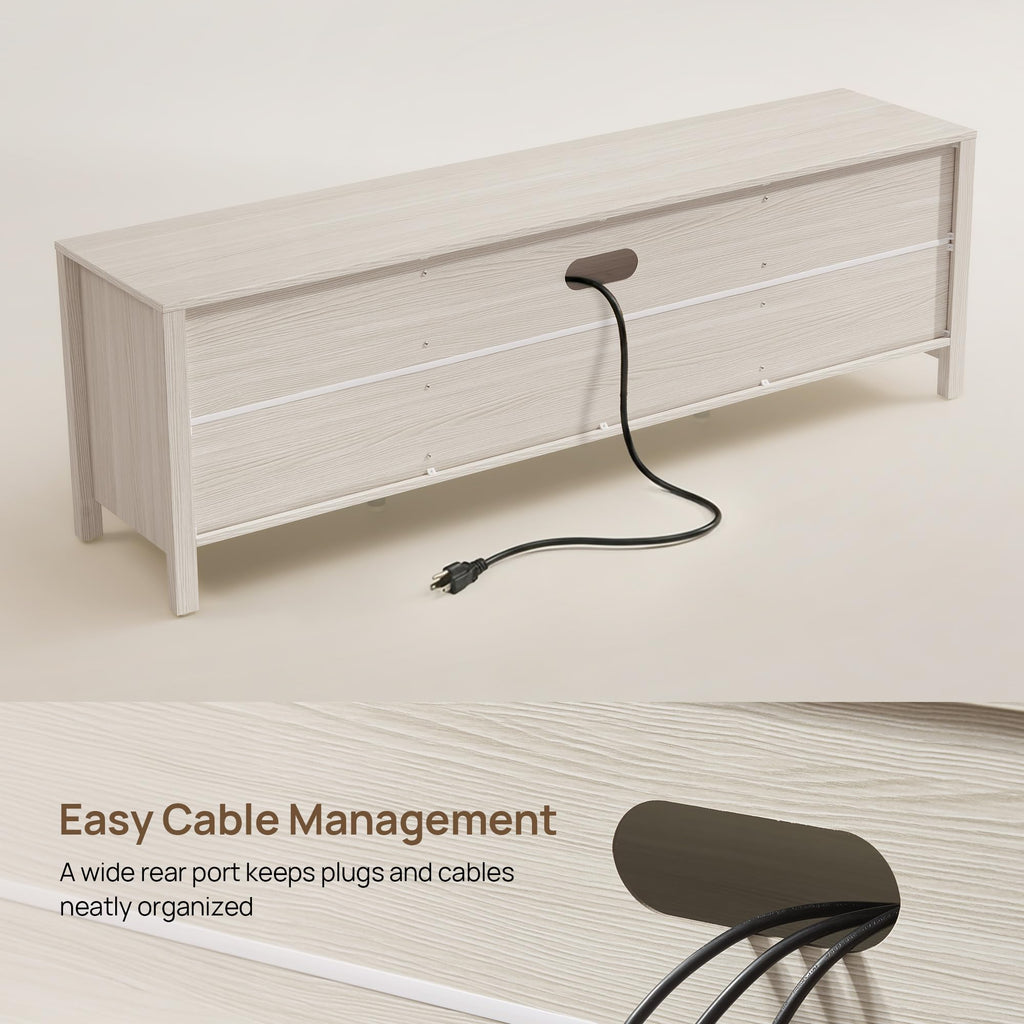 Rattan TV Stand for TVs up to 75 Inch, White Entertainment Center