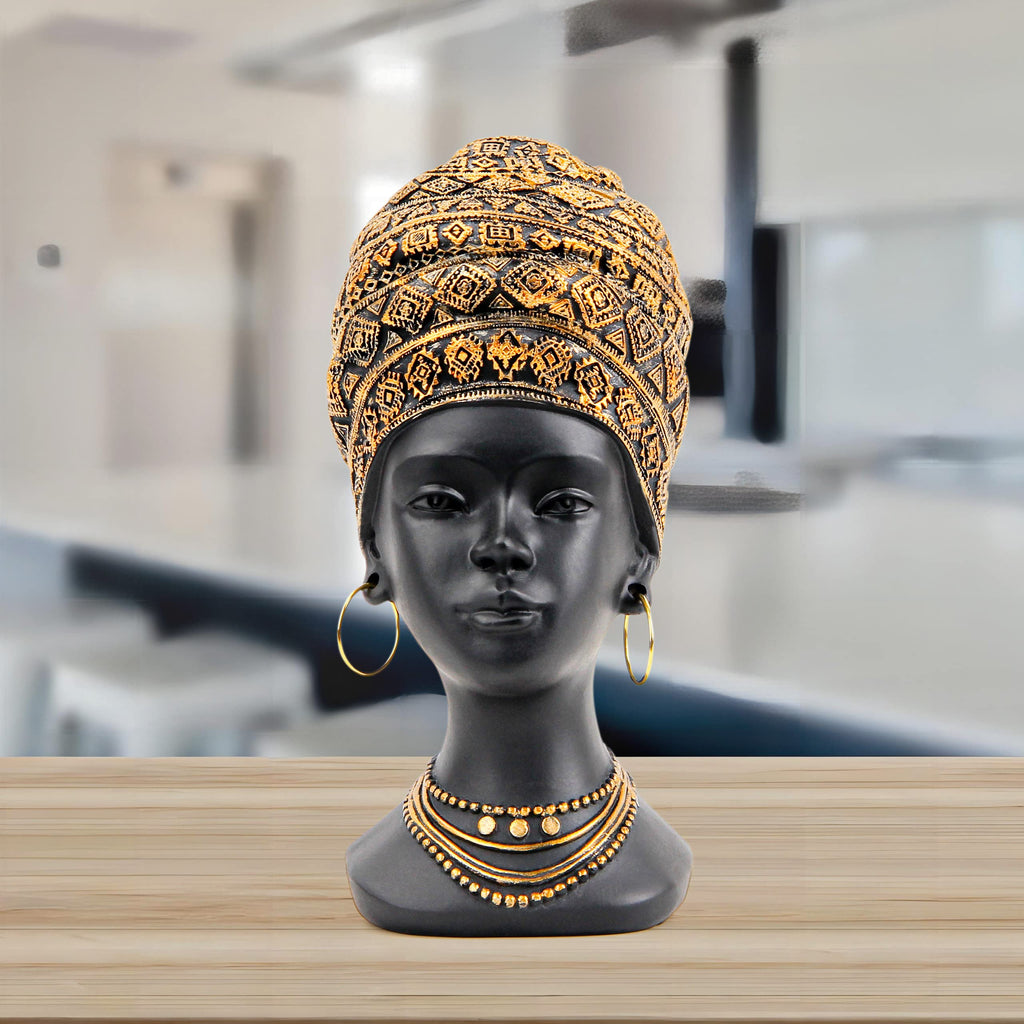 African Statue Decor, Women Bust Figurine Antique Gold