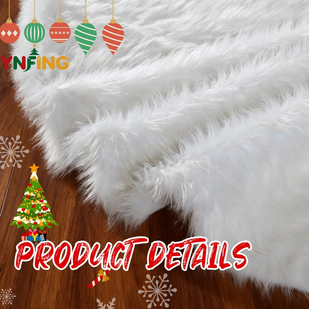 Christmas Tree Skirt 60 Inch White - Fluffy Faux Fur Christmas Tree Mat & Decoration for Indoor Outdoor Use