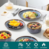 PLAYA Plates and Bowls Sets, 12 Pieces Grey-Blue Dinnerware SetsReactive Glaze Dishes Set for 4