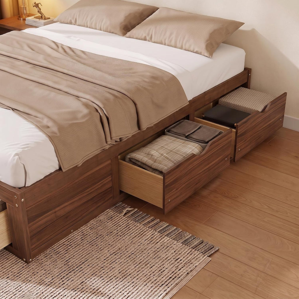 Queen Size Wood Japanese Bed Frame with 6 Storage Drawers