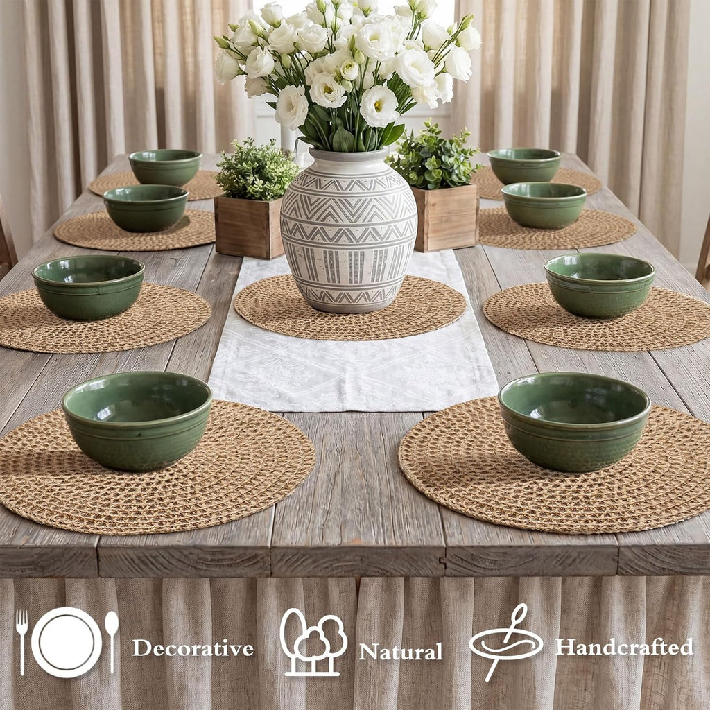 Inch Round Burlap Woven Placemat Boho Jute Charger Bulk - Set of 6