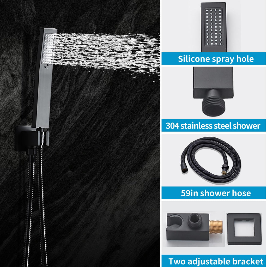 Matte Black Shower Faucet Set with Tub Spout 10 Inch