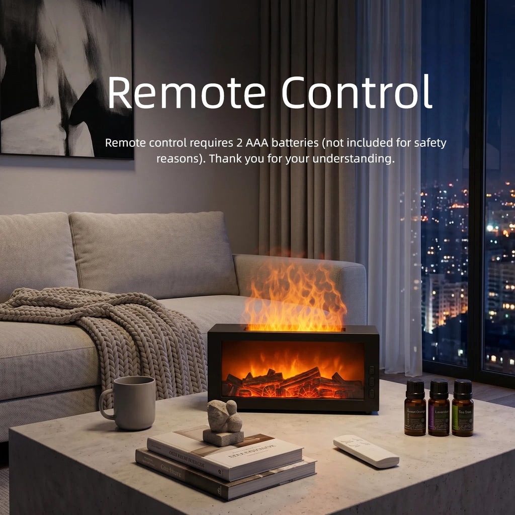 Essential Oil Diffuser, Fireplace Flame Remote Control Humidifier