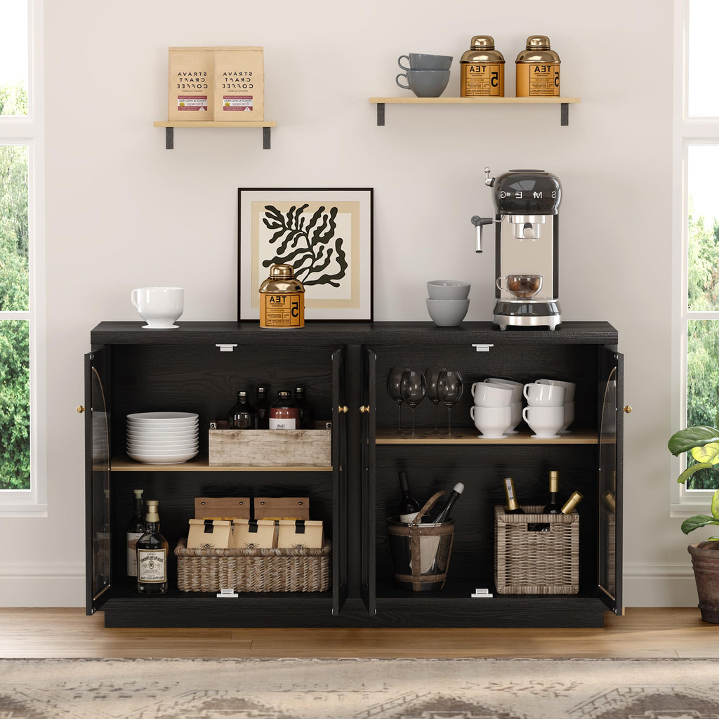 Arched Sideboard Buffet Cabinet with 4 Doors, Modern Accent Storage Cabinet with Adjustable Shelves, Boho Console