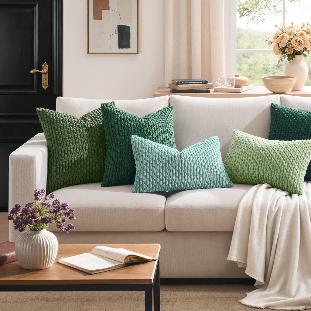 Soft Corduroy 28x28 Inch Pillow Covers 2 Pack, Sage Green