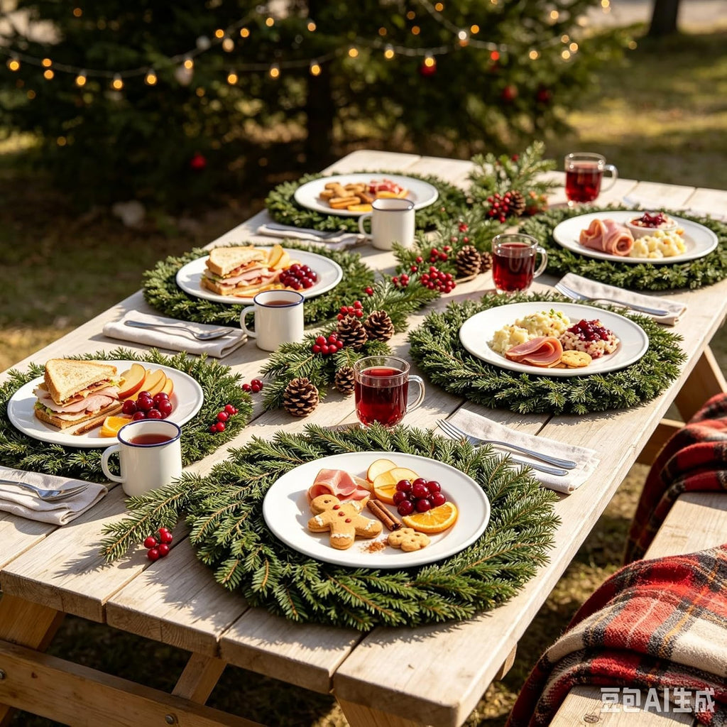 Christmas Placemats Set of 6 Artificial Cedar Wreath Charger Plates 19.7" Round Faux Greenery Branch Place Mats