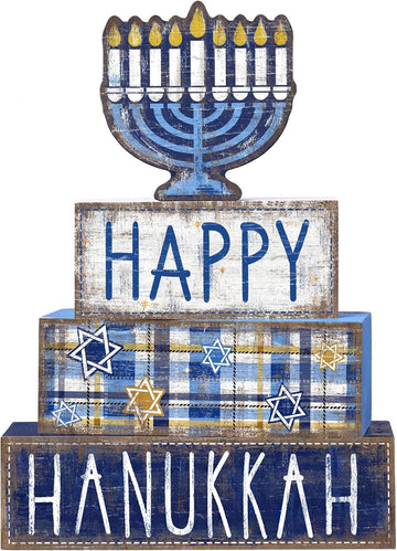 Hanukkah Table Decoration Happy Hanukkah Wooden Block Wooden Decoration Chanukah Table Centerpiece Sign Jewish - Set of 4