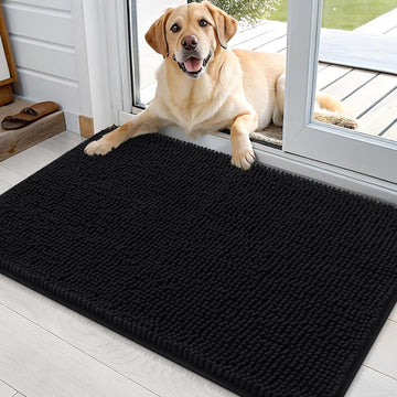 Dog Door Mat for Muddy Paws 36x24, Super Absorbent Chenille Mud Mat | Black, Absorbs Moisture and Dirt, Non-Slip