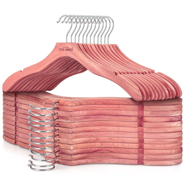 Red Cedar Wooden Hangers 24 Pack, Premium Sweater Hangers No Shoulder Bump, 360° Swivel Hook and Cut Notches Clothes