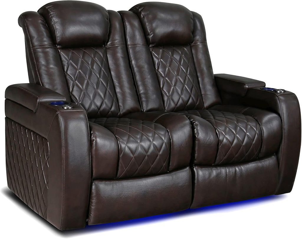 Tuscany Home Theater Seat - Nappa Leather Power Recliner with Cool Gel Memory Foam, USB-C/A Charging, RGB LED Lights
