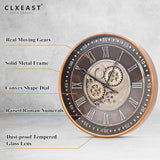 CLXEAST 24 Inch Wall Clock with Moving Gears,Oversized Large Industrial Steampunk Clock