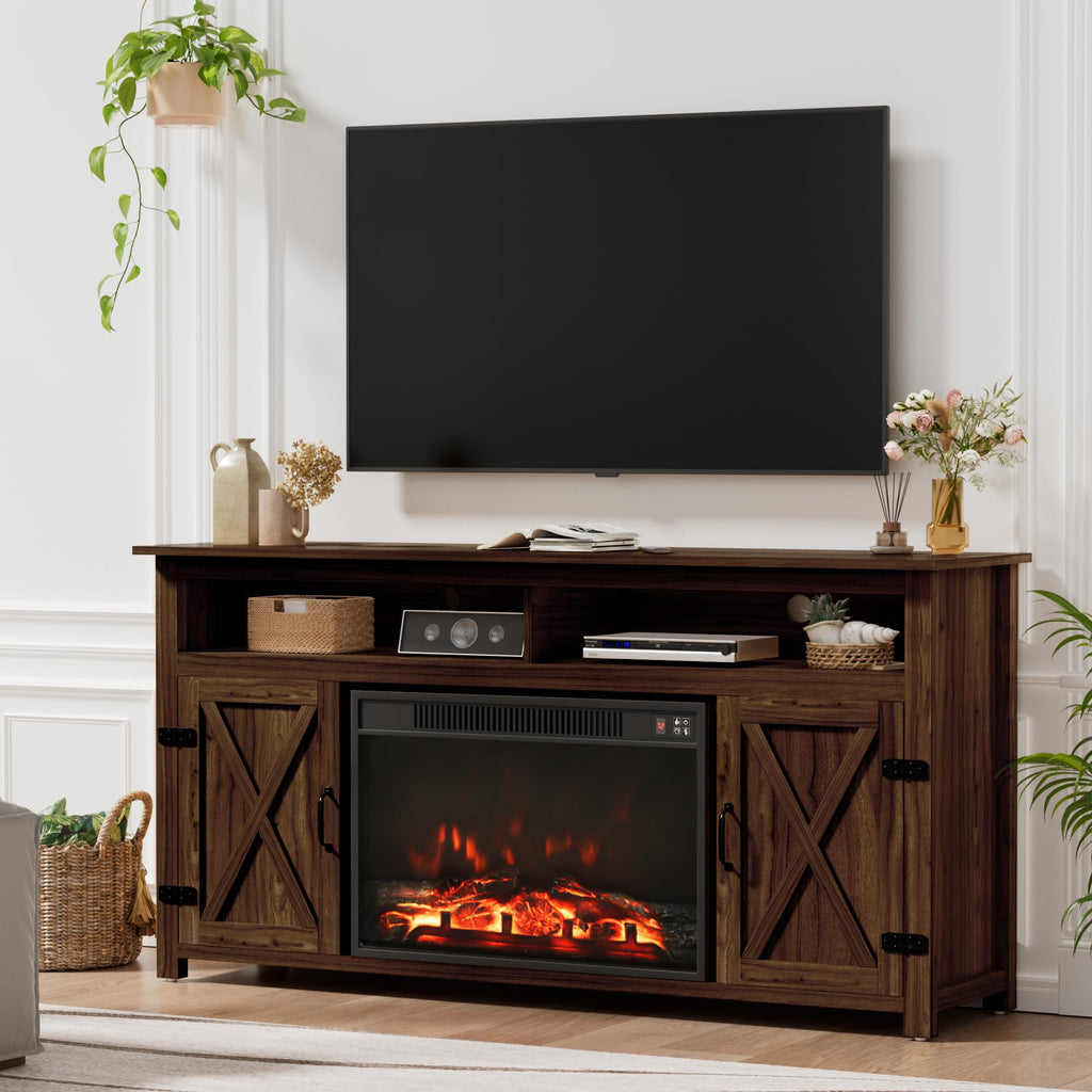 Farmhouse for TVs Up to 65 Inch Highboy Entertainment Center with Open Storage and Side Cabinets Rustic Media Console